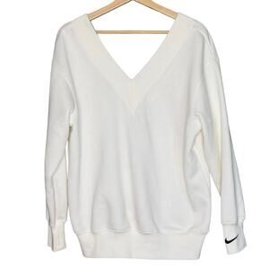 Nike Cream V-Neck Sweatshirt Oversized Pullover Size XS